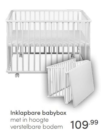 Aanbiedingen Inklapbare babybox met in hoogte verstelbare bodem - Huismerk - Baby &amp; Tiener Megastore - Geldig van 26/06/2022 tot 02/07/2022 bij Baby & Tiener Megastore