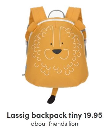 Aanbiedingen Lassig backpack tiny about friends lion - Lassig - Geldig van 26/06/2022 tot 02/07/2022 bij Baby & Tiener Megastore