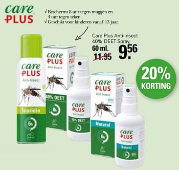 Aanbiedingen Care plus anti-insect 40% deet spray - Care Plus - Geldig van 22/06/2022 tot 09/07/2022 bij De Online Drogist