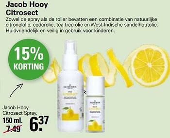 Aanbiedingen Jacob hooy citrosect spray - Jacob Hooy - Geldig van 22/06/2022 tot 09/07/2022 bij De Online Drogist