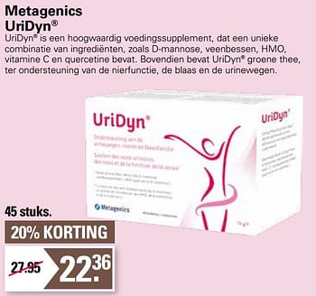 Aanbiedingen Metagenics uridyn - Metagenics - Geldig van 22/06/2022 tot 09/07/2022 bij De Online Drogist