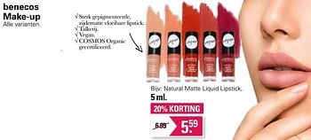 Aanbiedingen Natural matte liquid lipstick - Benecos - Geldig van 22/06/2022 tot 09/07/2022 bij De Online Drogist