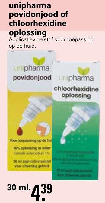 Aanbiedingen Unipharma povidonjood of chloorhexidine oplossing - Unipharma - Geldig van 22/06/2022 tot 09/07/2022 bij De Online Drogist