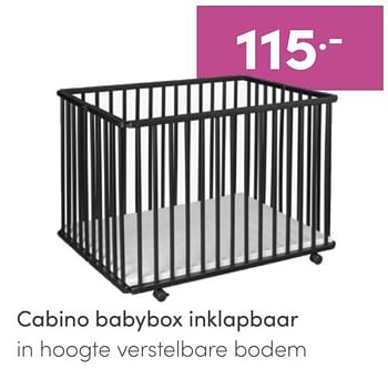 Aanbiedingen Cabino babybox inklapbaar in hoogte verstelbare bodem - Cabino - Geldig van 03/07/2022 tot 09/07/2022 bij Baby & Tiener Megastore