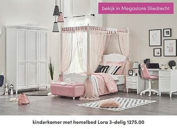Aanbiedingen Kinderkamer met hemelbed lora - Huismerk - Baby &amp; Tiener Megastore - Geldig van 03/07/2022 tot 16/07/2022 bij Baby & Tiener Megastore