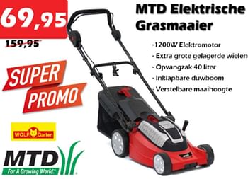 Aanbiedingen Mtd elektrische grasmaaier - MTD - Geldig van 23/06/2022 tot 17/07/2022 bij Itek