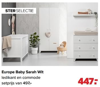 Aanbiedingen Europe baby sarah wit ledikant en commode - Europe baby - Geldig van 04/07/2022 tot 30/07/2022 bij Baby-Dump