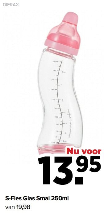 Aanbiedingen Difrax s-fles glas smal - Difrax - Geldig van 04/07/2022 tot 30/07/2022 bij Baby-Dump