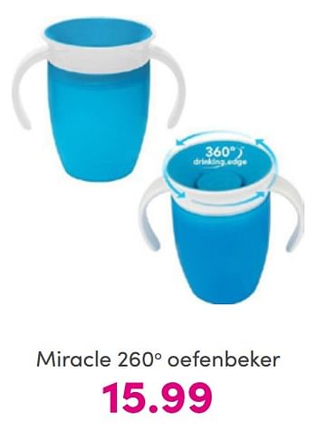 Aanbiedingen Miracle 260o oefenbeker - Munchkin - Geldig van 10/07/2022 tot 18/07/2022 bij Baby & Tiener Megastore