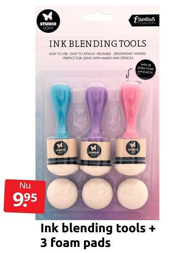 Aanbiedingen Ink blending tools + 3 foam pads - Studio Light - Geldig van 09/07/2022 tot 17/07/2022 bij Boekenvoordeel