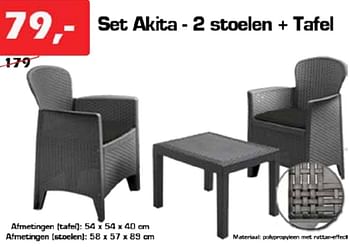 Aanbiedingen Set akita - 2 stoelen + tafel - Huismerk - Itek - Geldig van 07/07/2022 tot 31/07/2022 bij Itek