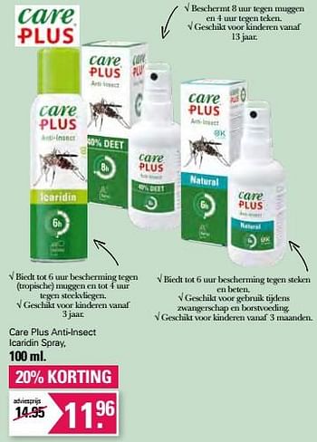 Aanbiedingen Care plus anti-insect icaridin spray - Care Plus - Geldig van 13/07/2022 tot 30/07/2022 bij De Online Drogist