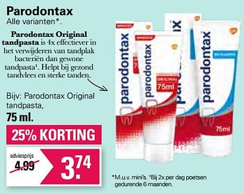 Aanbiedingen Parodontax original tandpasta - Parodontax - Geldig van 13/07/2022 tot 30/07/2022 bij De Online Drogist