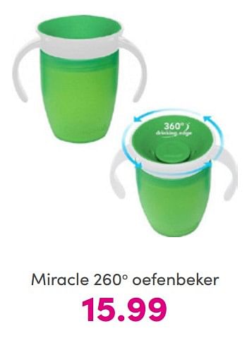 Aanbiedingen Miracle 260o oefenbeker - Munchkin - Geldig van 17/07/2022 tot 23/07/2022 bij Baby & Tiener Megastore