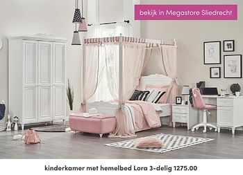 Aanbiedingen Kinderkamer met hemelbed lora - Huismerk - Baby &amp; Tiener Megastore - Geldig van 24/07/2022 tot 30/07/2022 bij Baby & Tiener Megastore