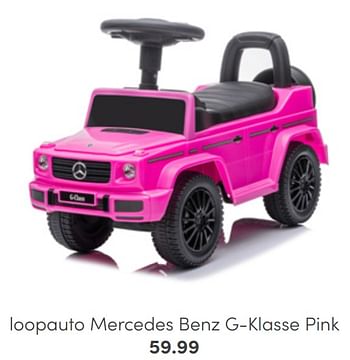 Aanbiedingen Loopauto mercedes benz g-klasse pink - Huismerk - Baby &amp; Tiener Megastore - Geldig van 24/07/2022 tot 30/07/2022 bij Baby & Tiener Megastore