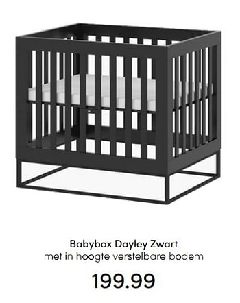 Aanbiedingen Babybox dayley zwart met in hoogte verstelbare bodem - Huismerk - Baby &amp; Tiener Megastore - Geldig van 24/07/2022 tot 30/07/2022 bij Baby & Tiener Megastore
