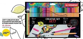 Aanbiedingen Arty creative box kleurstiften pen 68 + fineliners point 88 - Stabilo - Geldig van 01/08/2022 tot 09/09/2022 bij Supra Bazar