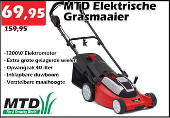 Aanbiedingen Mtd elektrische grasmaaier - MTD - Geldig van 20/07/2022 tot 14/08/2022 bij Itek