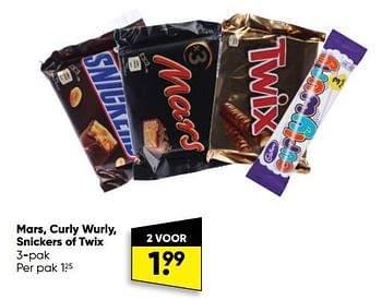 Aanbiedingen Mars curly wurly snickers of twix - Huismerk - Big Bazar - Geldig van 01/08/2022 tot 28/08/2022 bij Big Bazar