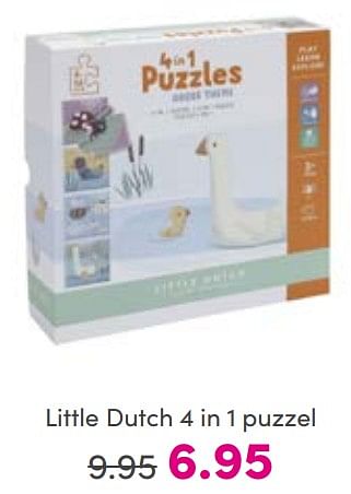 Aanbiedingen Little dutch 4 in 1 puzzel - Little Dutch - Geldig van 07/08/2022 tot 13/08/2022 bij Baby & Tiener Megastore