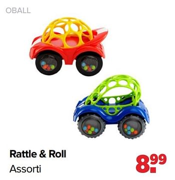 Aanbiedingen Oball rattle + roll assorti - Oball - Geldig van 01/08/2022 tot 27/08/2022 bij Baby-Dump