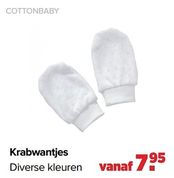 Aanbiedingen Krabwantjes - Cottonbaby  - Geldig van 01/08/2022 tot 27/08/2022 bij Baby-Dump