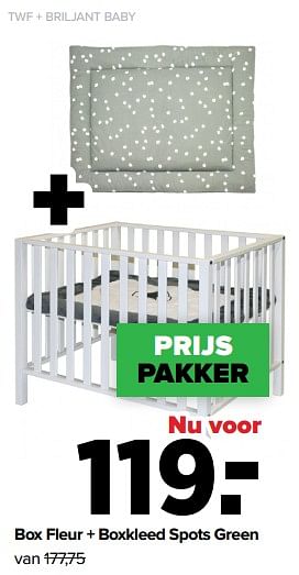 Aanbiedingen Box fleur + boxkleed spots green - Huismerk - Baby-Dump - Geldig van 01/08/2022 tot 27/08/2022 bij Baby-Dump