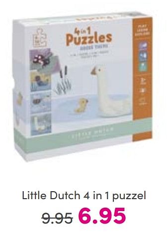 Aanbiedingen Little dutch 4 in 1 puzzel - Little Dutch - Geldig van 14/08/2022 tot 20/08/2022 bij Baby & Tiener Megastore