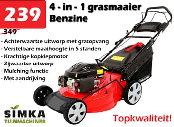 Aanbiedingen Simka tuinmachines 4 in 1 grasmaaier benzine - Simka Tuinmachines - Geldig van 04/08/2022 tot 28/08/2022 bij Itek