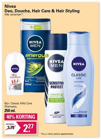 Aanbiedingen Classic mild care shampoo - Nivea - Geldig van 17/08/2022 tot 03/09/2022 bij De Online Drogist
