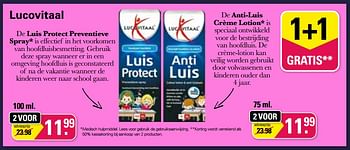Aanbiedingen Luis protect preventieve spray - Lucovitaal - Geldig van 17/08/2022 tot 03/09/2022 bij De Online Drogist