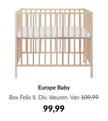 Aanbiedingen Europe baby box felix ii - Europe baby - Geldig van 16/08/2022 tot 19/09/2022 bij Babypark