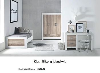 Aanbiedingen Kidsmill long island wit kledingkast 3-deurs - Kidsmill - Geldig van 16/08/2022 tot 19/09/2022 bij Babypark