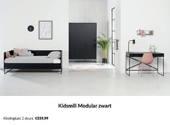 Aanbiedingen Kidsmill modular zwart kledingkast 2 deurs - Kidsmill - Geldig van 16/08/2022 tot 19/09/2022 bij Babypark