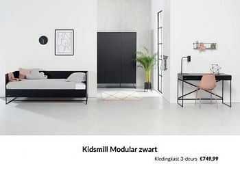 Aanbiedingen Kidsmill modular zwart kledingkast 3-deurs - Kidsmill - Geldig van 16/08/2022 tot 19/09/2022 bij Babypark
