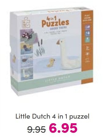 Aanbiedingen Little dutch 4 in 1 puzzel - Little Dutch - Geldig van 21/08/2022 tot 27/08/2022 bij Baby & Tiener Megastore