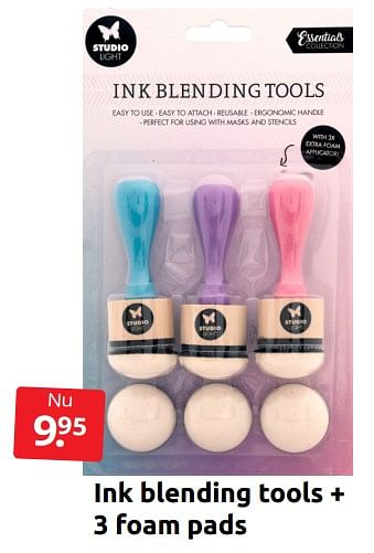 Aanbiedingen Ink blending tools + 3 foam pads - Studio Light - Geldig van 20/08/2022 tot 28/08/2022 bij Boekenvoordeel