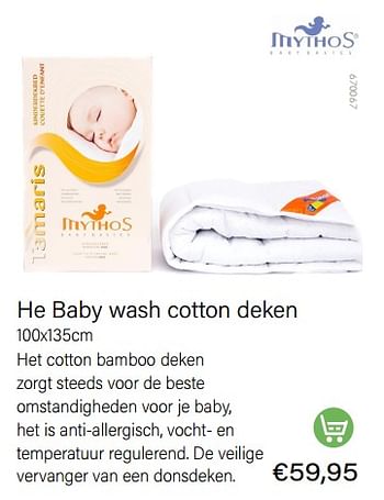 Aanbiedingen He baby wash cotton deken - Mythos - Geldig van 01/09/2022 tot 30/09/2022 bij Multi Bazar