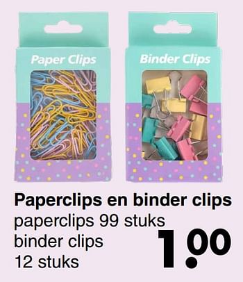 Aanbiedingen Paperclips en binder clips - Huismerk - Wibra - Geldig van 22/08/2022 tot 04/09/2022 bij Wibra