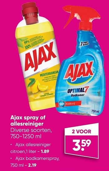 Aanbiedingen Ajax spray of allesreiniger - Ajax - Geldig van 29/08/2022 tot 11/09/2022 bij Big Bazar