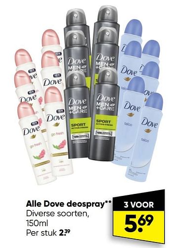 Aanbiedingen Alle dove deospray - Dove - Geldig van 29/08/2022 tot 11/09/2022 bij Big Bazar