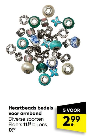 Aanbiedingen Heartbeads bedels voor armband - Huismerk - Big Bazar - Geldig van 29/08/2022 tot 11/09/2022 bij Big Bazar