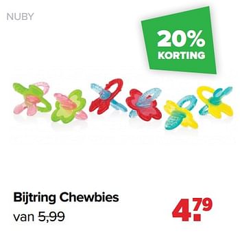 Aanbiedingen Bijtring chewbies - Nuby - Geldig van 29/08/2022 tot 24/09/2022 bij Baby-Dump