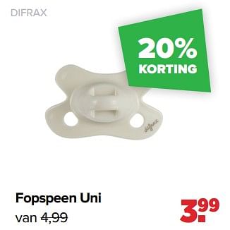 Aanbiedingen Fopspeen uni - Difrax - Geldig van 29/08/2022 tot 24/09/2022 bij Baby-Dump
