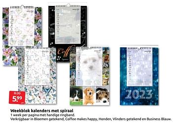 Aanbiedingen Weekblok kalenders met spiraal - Huismerk - Boekenvoordeel - Geldig van 10/09/2022 tot 18/09/2022 bij Boekenvoordeel