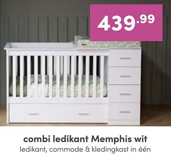 Aanbiedingen Combi ledikant memphis wit - Huismerk - Baby &amp; Tiener Megastore - Geldig van 11/09/2022 tot 17/09/2022 bij Baby & Tiener Megastore