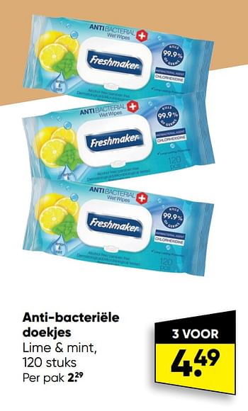Aanbiedingen Anti-bacteriële doekjes - Freshmaker - Geldig van 12/09/2022 tot 25/09/2022 bij Big Bazar