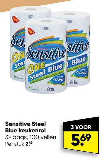 Aanbiedingen Sensitive steel blue keukenrol - Sensitive - Geldig van 12/09/2022 tot 25/09/2022 bij Big Bazar