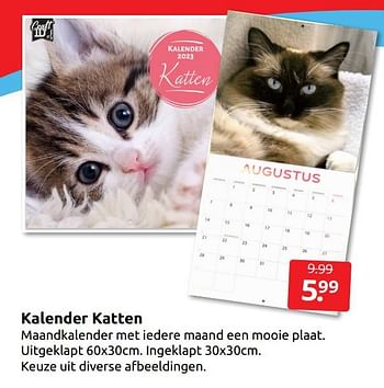 Aanbiedingen Kalender katten - Huismerk - Boekenvoordeel - Geldig van 17/09/2022 tot 25/09/2022 bij Boekenvoordeel